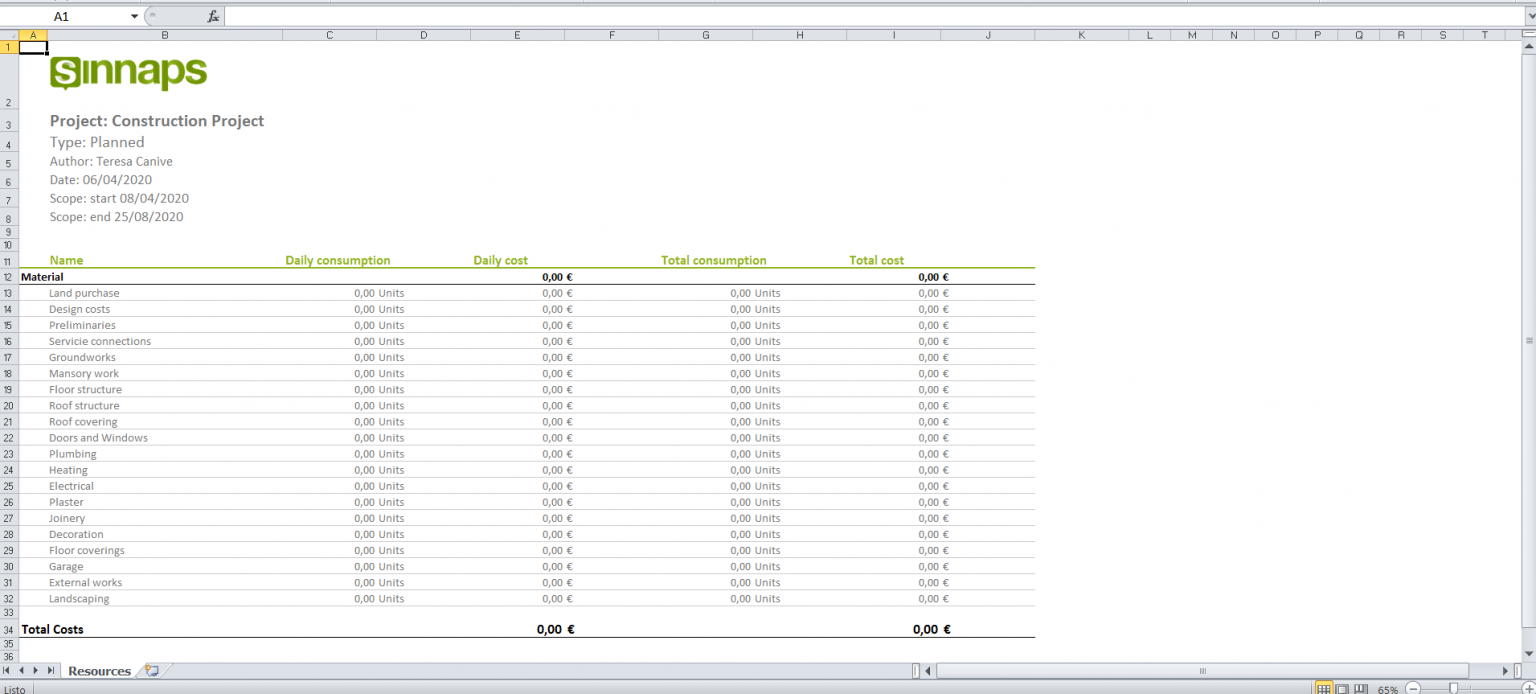 Construction Cost Estimate Template Excel | Sinnaps